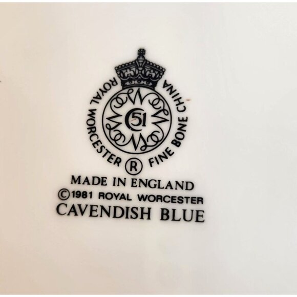 Royal Worcester Cavendish Blue Bone China Dinner Plate Gold Trim 1981 Made In En - Picture 5 of 12